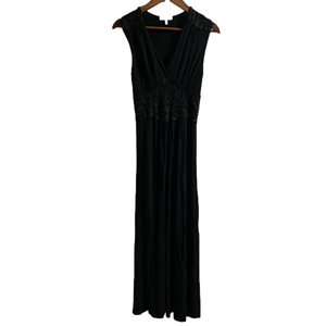 Women’s Monteau Long Black Maxi Dress with Lace Embellishments Size Small